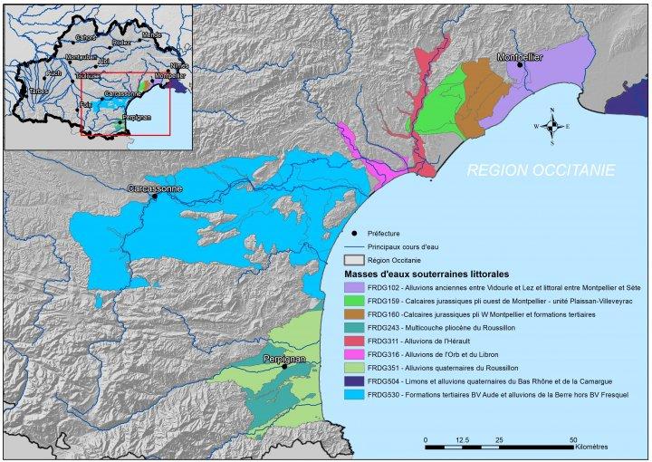 Carte des masses d’eau littorales d’Occitanie présentant une vulnérabilité avérée aux changements climatiques
SIGES
aquifere_cotier_occitanie