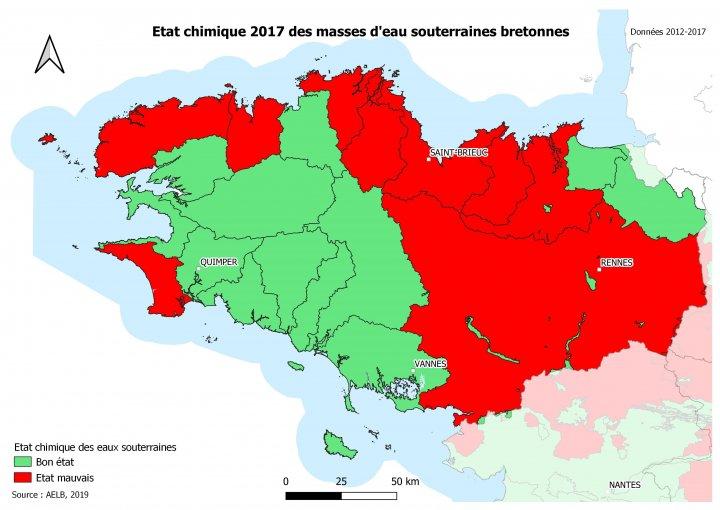 État chimique 2017 des masses d’eaux souterraines bretonnesAELB État chimique 2017 des masses d’eaux souterraines bretonnes