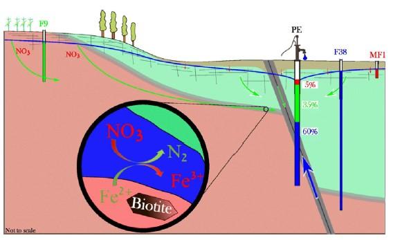 Schéma conceptuel de mélange et réactivité sur le site de Ploemeur (56) (Roques et al., 2018) Schéma conceptuel de mélange et réactivité sur le site de Ploemeur (56) (Roques et al., 2018)