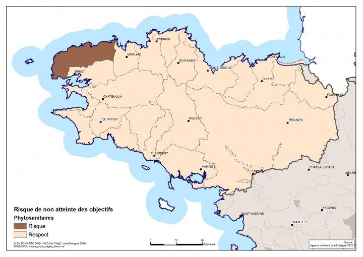 Risque de non atteinte des objectifs de qualité vis-à-vis des phytosanitaires (nappe libre)AELB Risque de non atteinte des objectifs de qualité vis-à-vis des phytosanitaires (nappe libre)