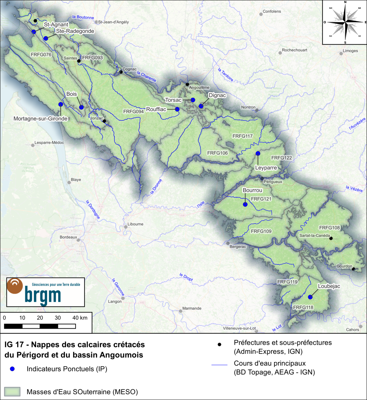 Carte de l'Indicateur Global 17 et des Indicateurs Ponctuels associésBRGM Occitanie - Site de Toulouse Carte de l'IG 17 et des IP associés