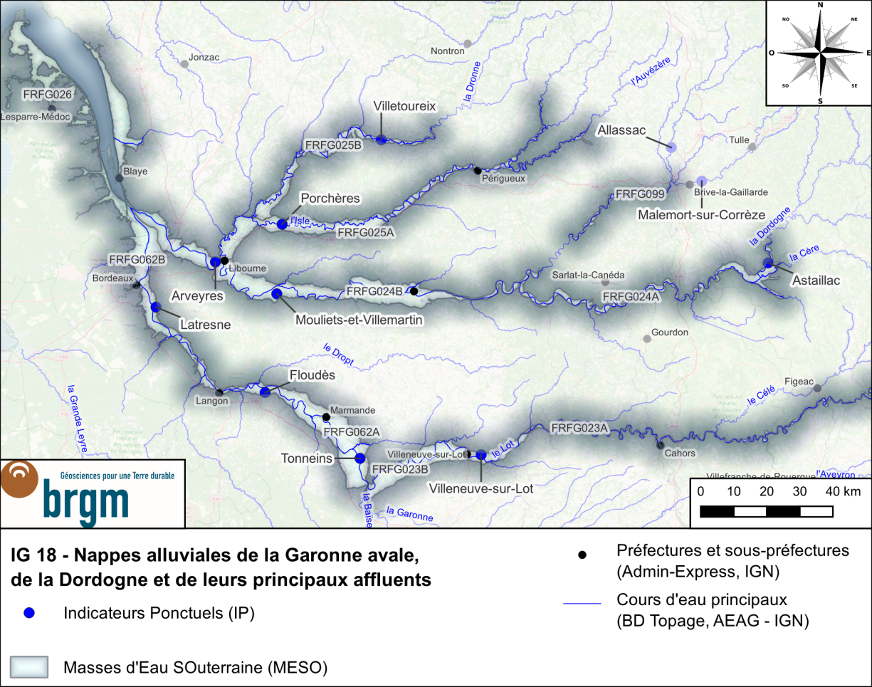 Carte de l'Indicateur Global 18 et des Indicateurs Ponctuels associésBRGM Occitanie - Site de Toulouse Carte de l'IG 18 et des IP associés