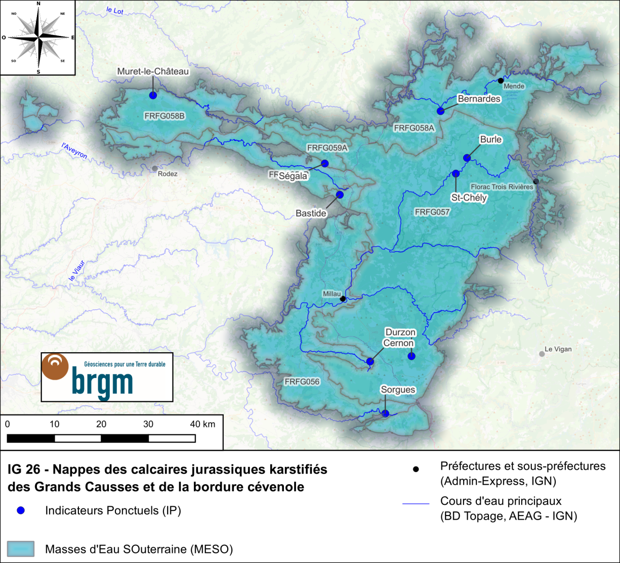 Carte de l'Indicateur Global 26 et des Indicateurs Ponctuels associésBRGM Occitanie - Site de Toulouse Carte de l'IG 26 et des IP associés