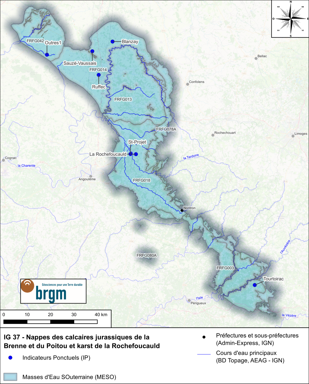 Carte de l'Indicateur Global 37 et des Indicateurs Ponctuels associésBRGM Occitanie - Site de Toulouse Carte de l'IG 37 et des IP associés