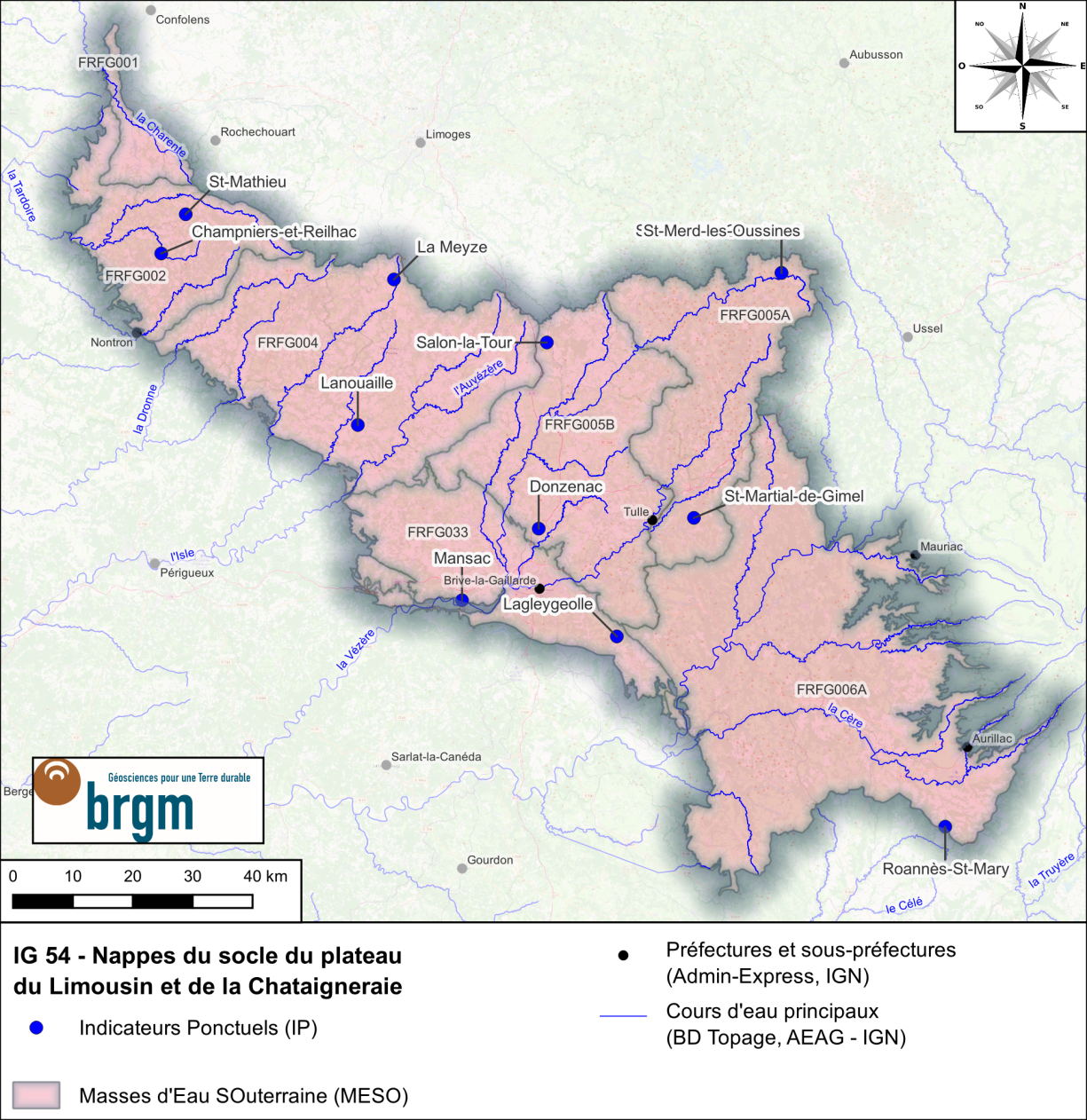 Carte de l'Indicateur Global 54 et des Indicateurs Ponctuels associésBRGM Occitanie - Site de Toulouse Carte de l'IG 54 et des IP associés