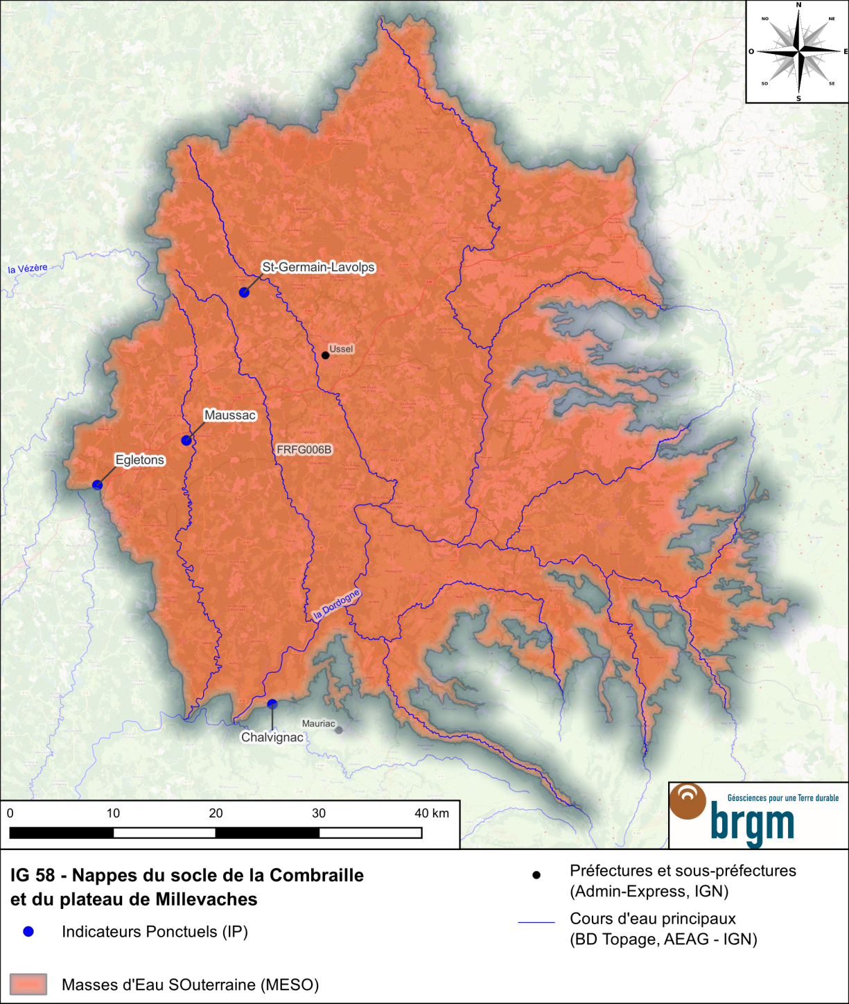 Carte de l'Indicateur Global 58 et des Indicateurs Ponctuels associésBRGM Occitanie - Site de Toulouse Carte de l'IG 58 et des IP associés