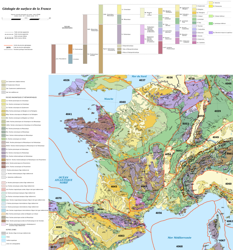Carte géologique simplifiée de la France (Europe geological map © Eric Gaba)