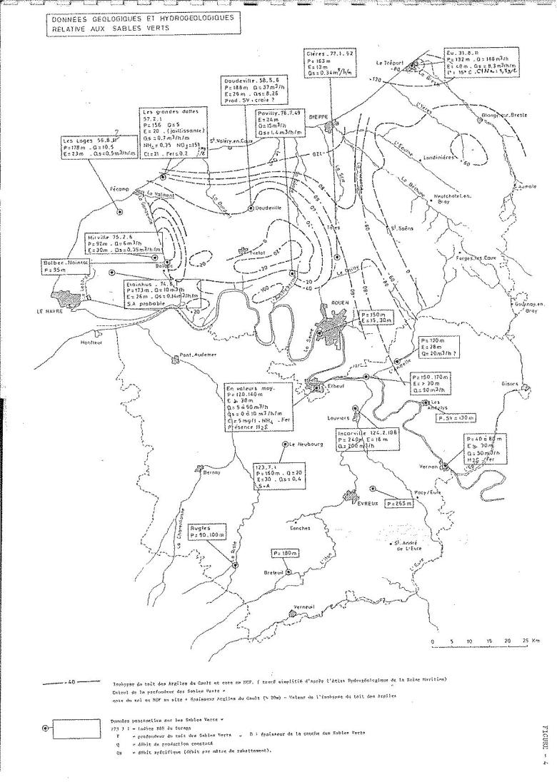 Données géologiques et hydrogéologiques des sables de l’Albien/Néocomien
Ph. De la Quérière, BRGM/86-SGN-664-HNO
Données géologiques et hydrogéologiques des sables de l’Albien/Néocomien (Ph. De la Quérière, BRGM/86-SGN-664-HNO)