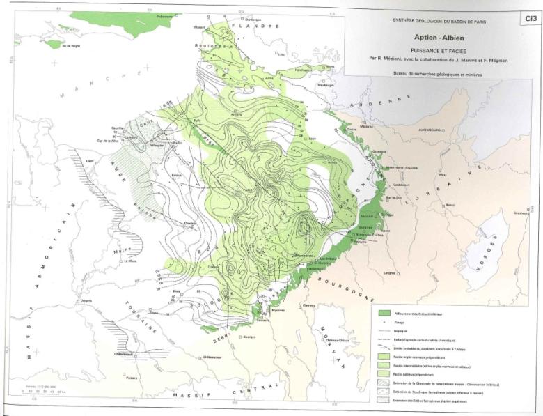 Puissance et faciès des formations de l’Albien-Aptien (d’après MEGNIEN, 1980)