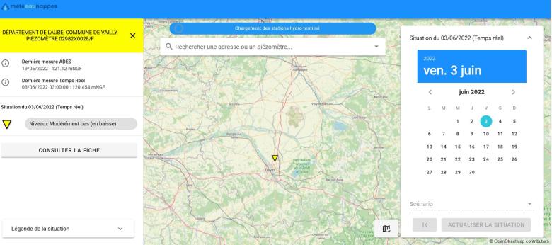Carte MétéEAU Nappes au 03/06/2022 - Piézomètre de Vailly