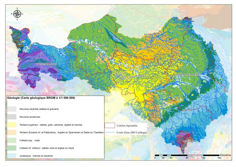 Cartes des cours d’eau et des formations géologiques du bassin Seine-Normandie (BRGM)