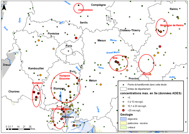 Carte des secteurs homogènes en termes d’origine du sélénium dans les eaux et de mécanismes d’enrichissement du bassin Seine-Normandie