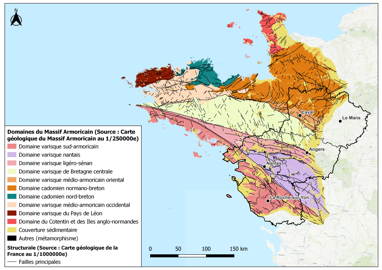 Carte des domaines du Massif Armoricain