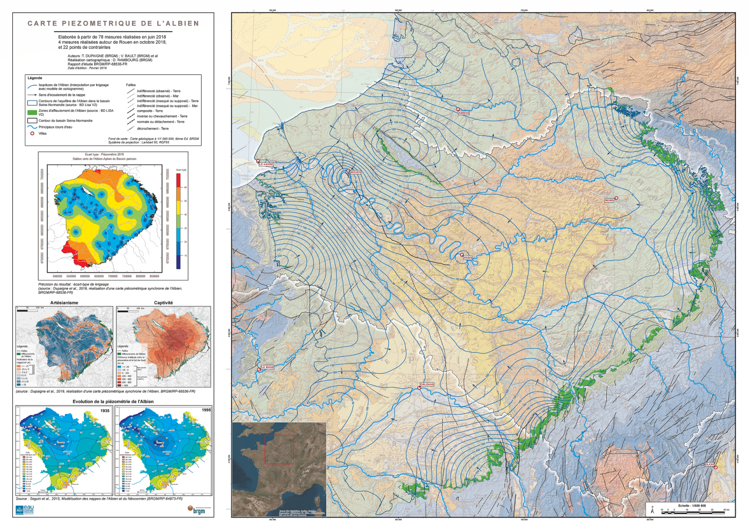 Carte piézométrique de l’Albien, BRGM, 2018