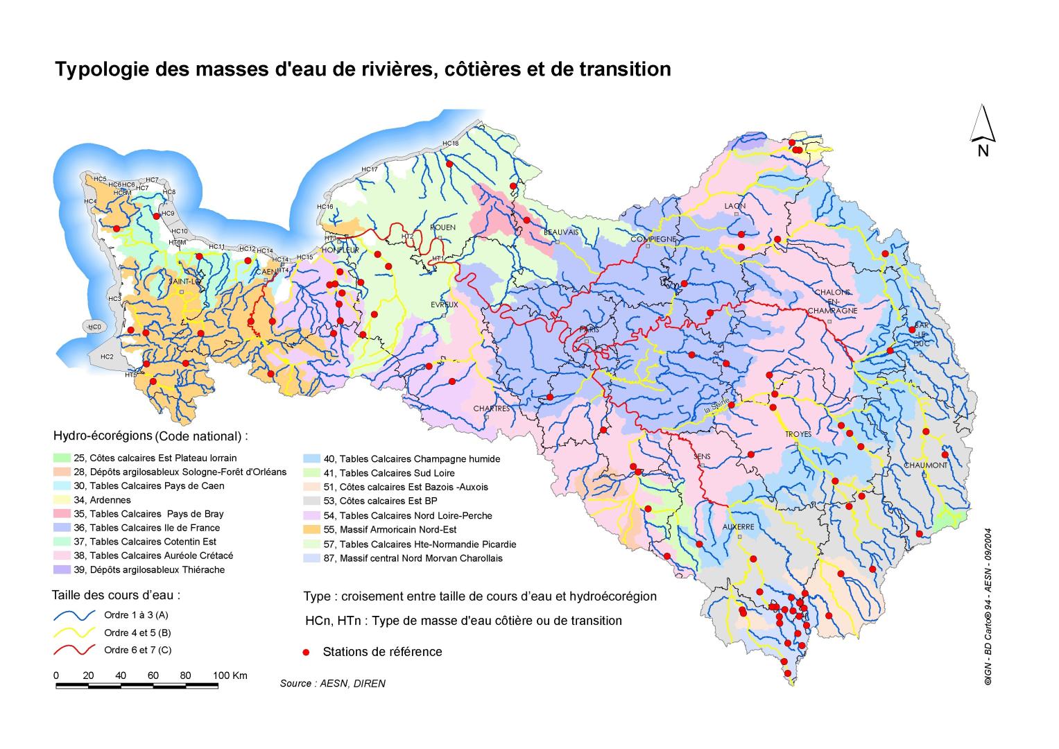Hydroécorégions de niveau 2 (AESN-DRIEAT-IGN, 2004)