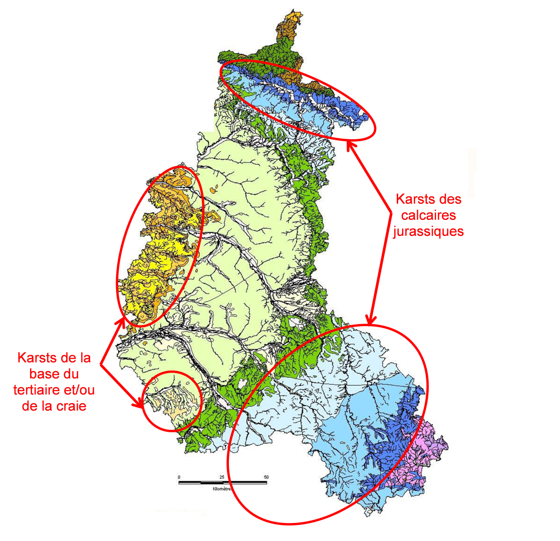 Localisaiton des zones karstiques en Grand-Est (ex-région Champagne-Ardenne)