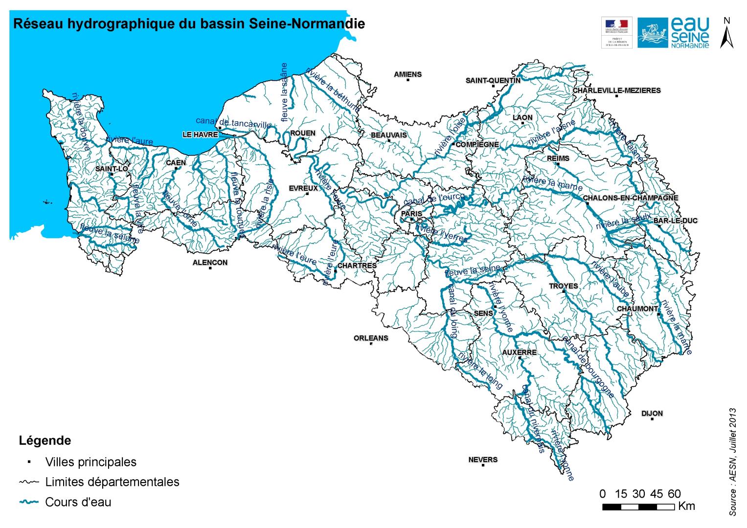 Réseau hydrographique du bassin Seine-Normandie
