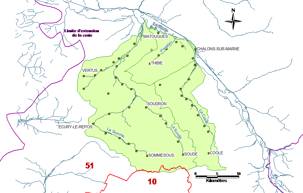 Localisation des bassins versants Somme-Soude et Coole (51) (BRGM)