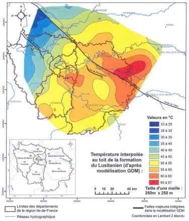 Carte de la température estimée au toit du Lusitanien (Caritg, 2014)