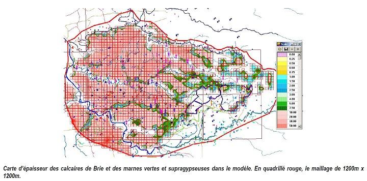 Le maillage de l’outil Watermodel (16 500 mailles de 1,2 km de coté) (AQUI’ Brie)