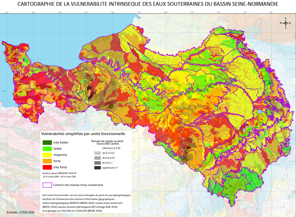 Cartographie de la vulnérabilité intrinsèque simplifiée des eaux souterraines du bassin Seine-Normandie