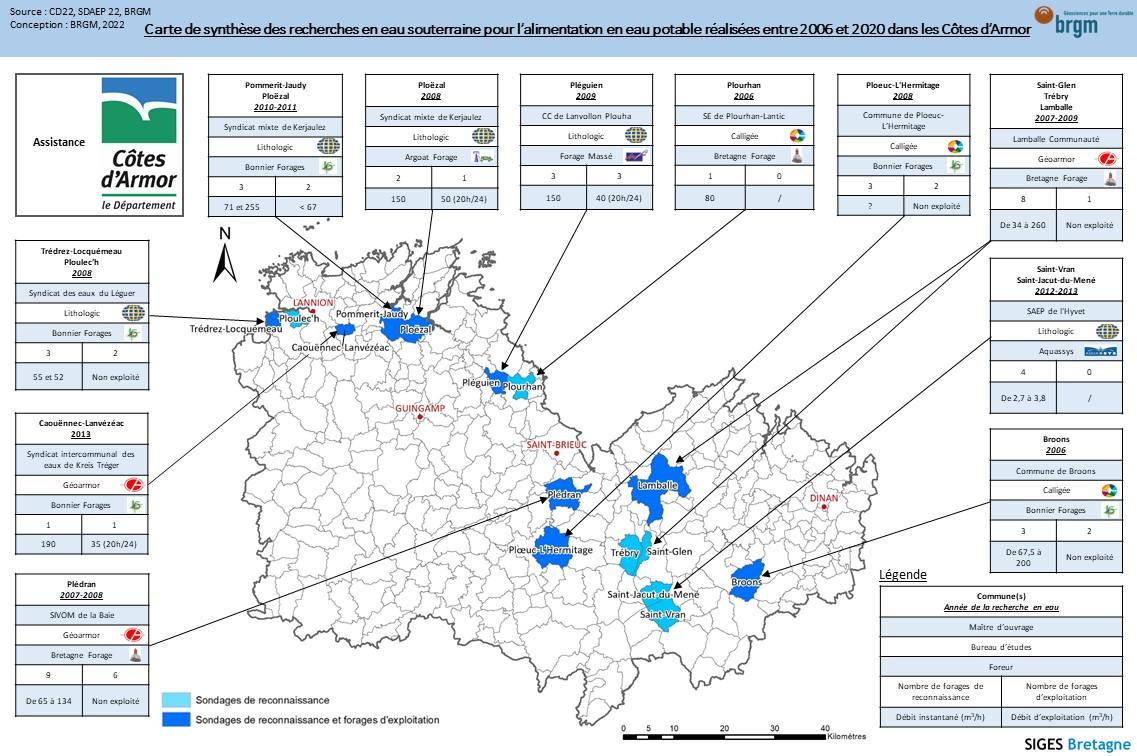 Recherches en eau souterraine eau potable - Côtes d'Armor - 2006-2020