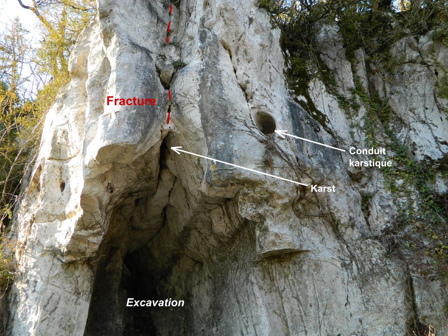 Figure 1 - Fracture karstifiée dans le Turonien moyen