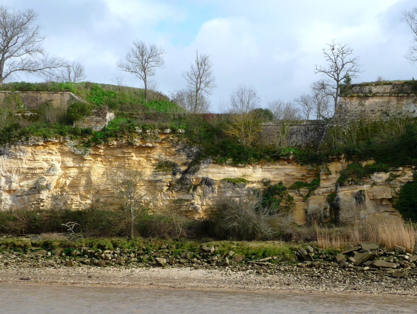 Figure 1 - La falaise des calcaires silicoclastiques de la Citadelle de Blaye (© Platel JP., 2015)
