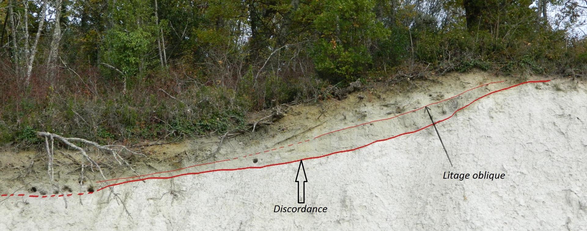 Figure 2 - Détail de la discordance (érosive) à la base des Molasses du Fronsadais