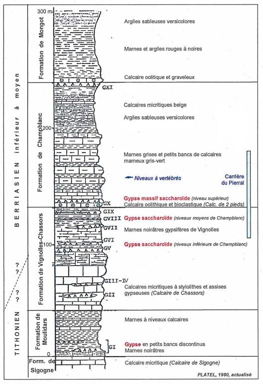 Figure 3 - Log stratigraphique des formations du Tithonien-Berriasien ((c) BRGM)