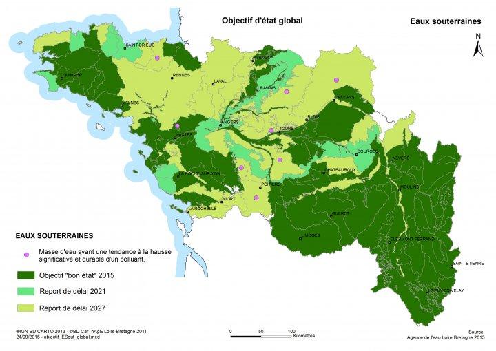 Objectif d’état global des masses d’eau souterraines (source : AELB)